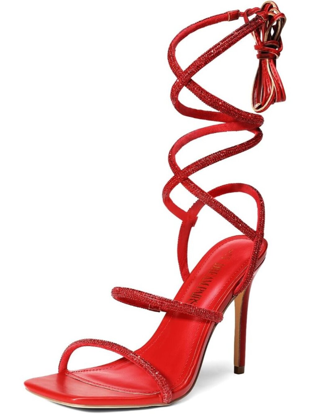 Women's Red Strappy Stilettos Gladiator Sexy Square Toe Open Toe Pump Sandals